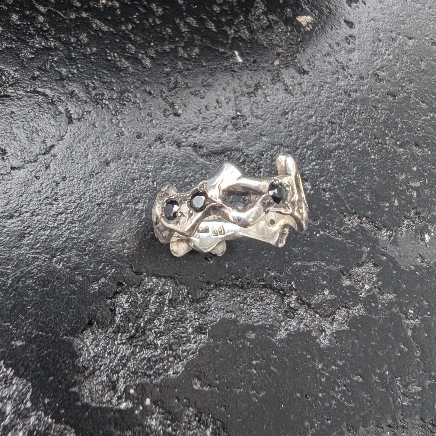 Organic spikey ring with black spinels