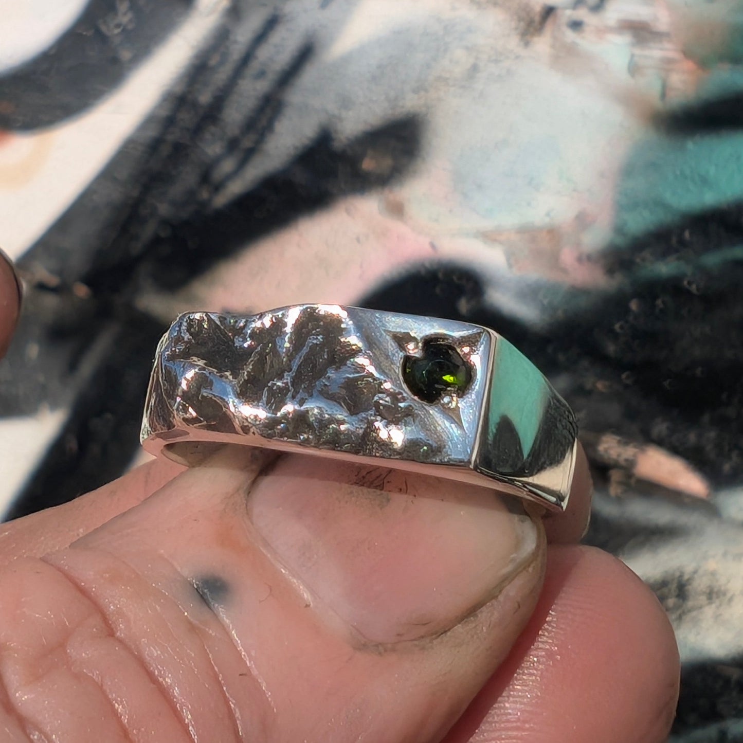 Reveal ring - green tourmaline - bead set - ready to ship