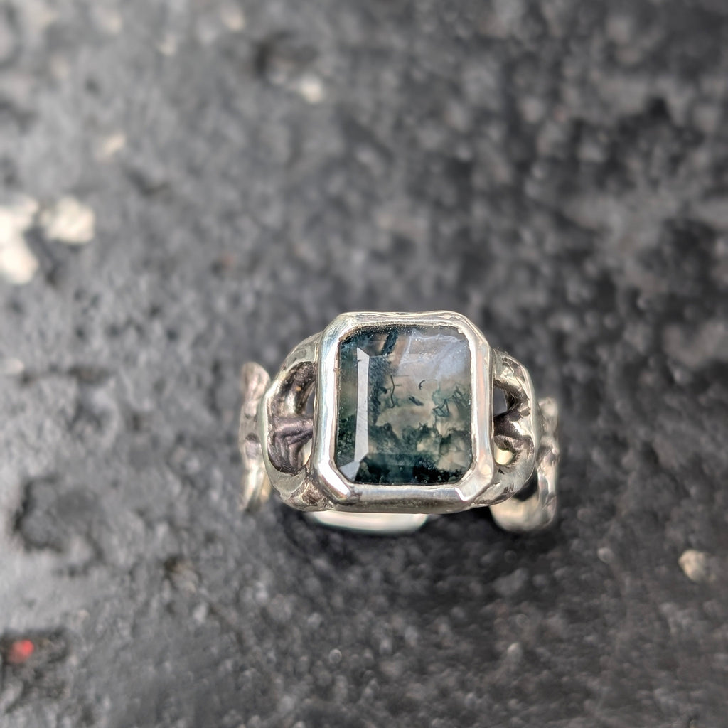 Chain ring - moss agate - ready to ship