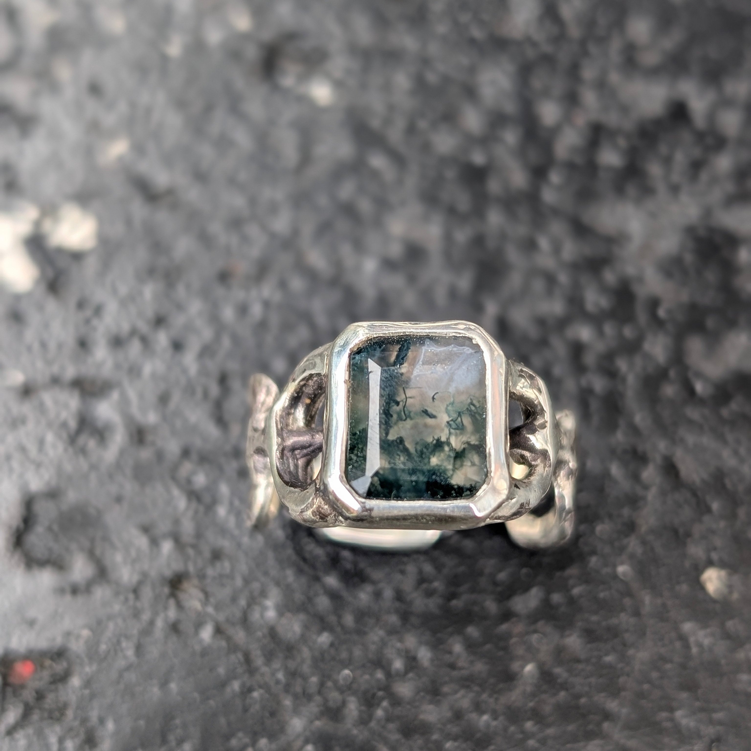 Chain ring - moss agate - ready to ship