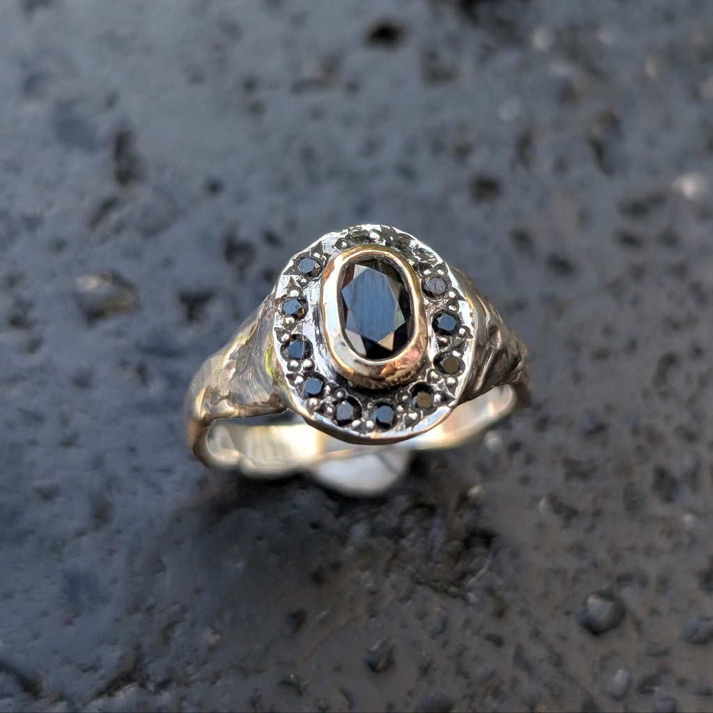 Relic ring #3 -black spinel + 9ct yellow gold bezel - Ready to ship