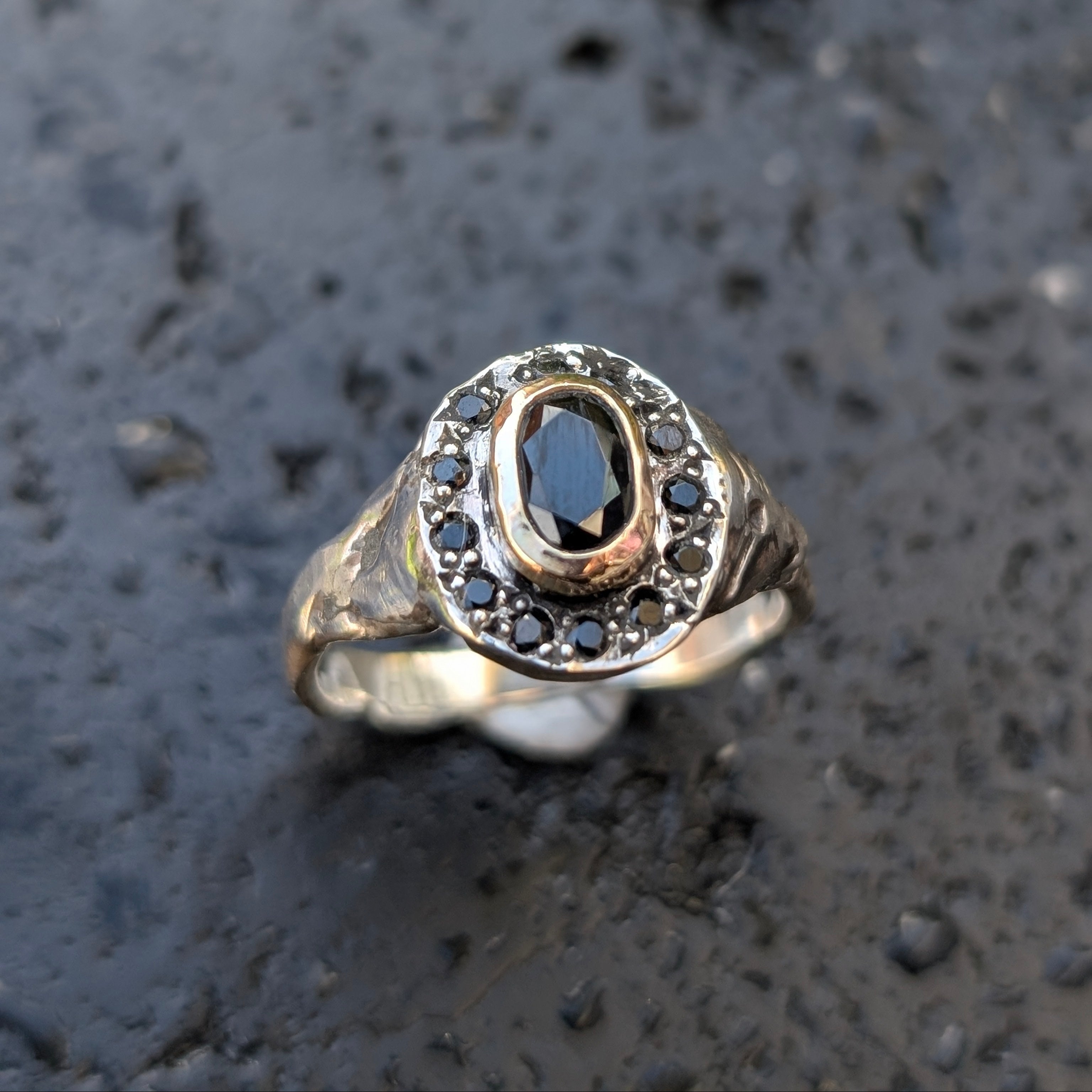 Relic ring #3 -black spinel + 9ct yellow gold bezel - Ready to ship