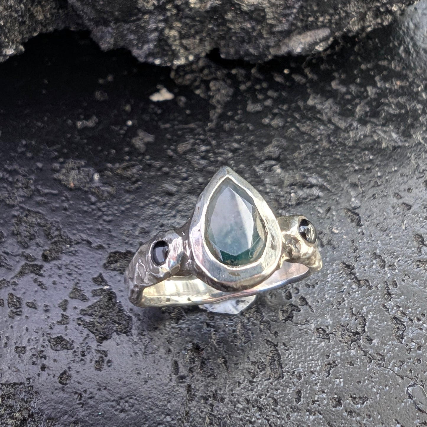 Sophie ring - moss agate/ onyx - ready to ship