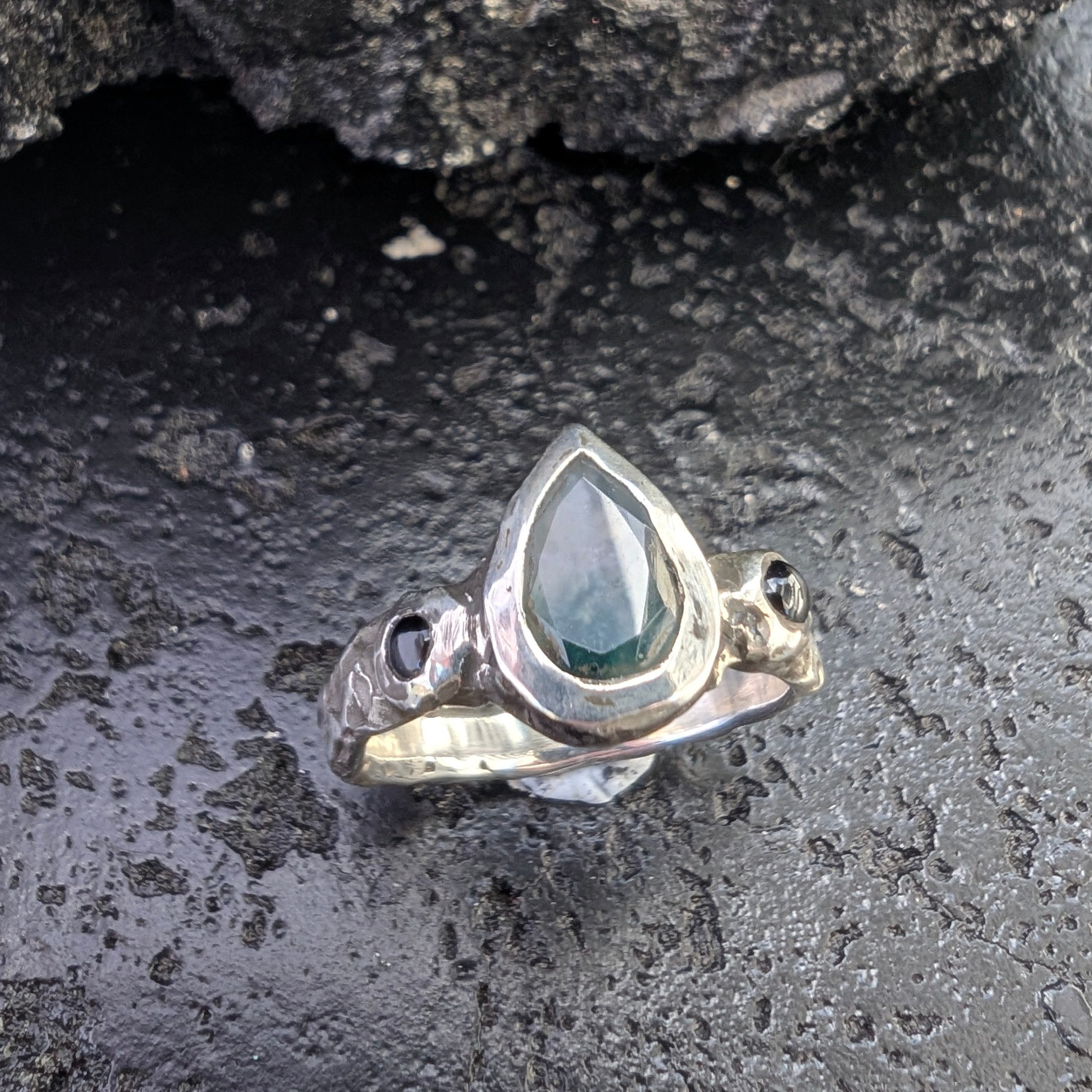 Sophie ring - moss agate/ onyx - ready to ship
