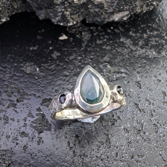 Sophie ring - moss agate/ onyx - ready to ship