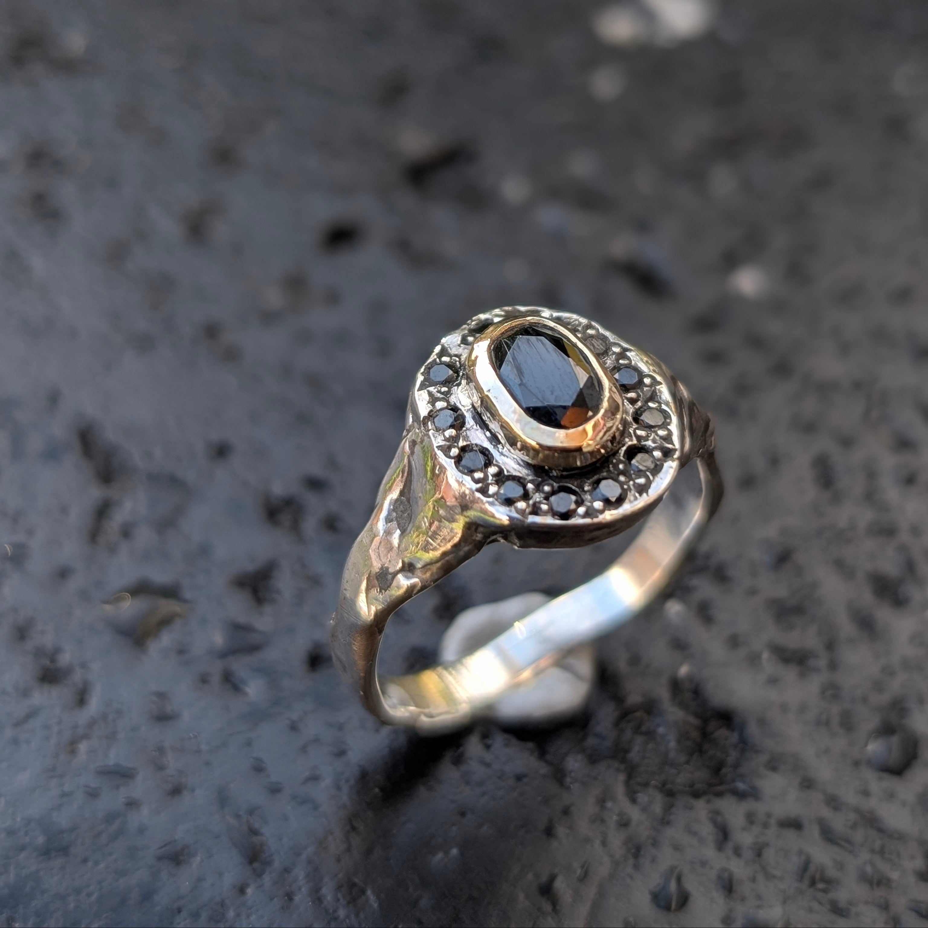 Relic ring #3 -black spinel + 9ct yellow gold bezel - Ready to ship