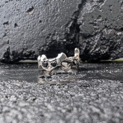 Organic spikey ring with black spinels