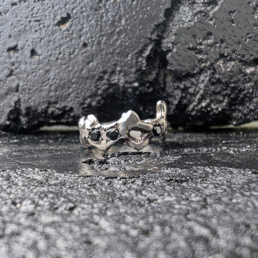 Organic spikey ring with black spinels