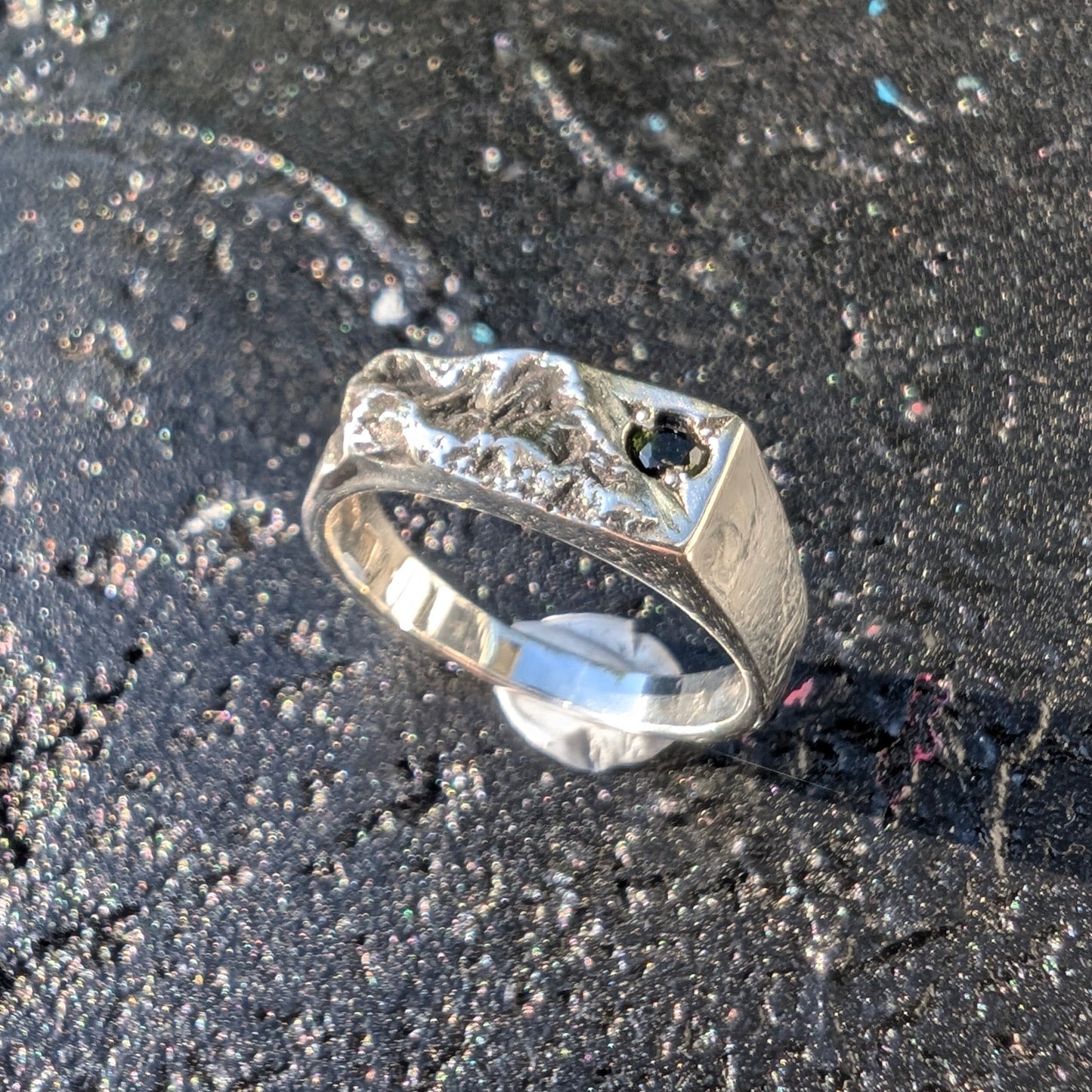 Reveal ring - green tourmaline - bead set - ready to ship