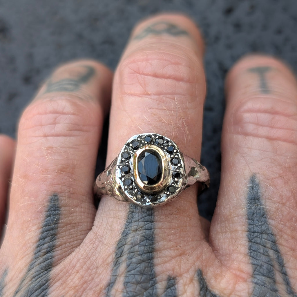 Relic ring #3 -black spinel + 9ct yellow gold bezel - Ready to ship