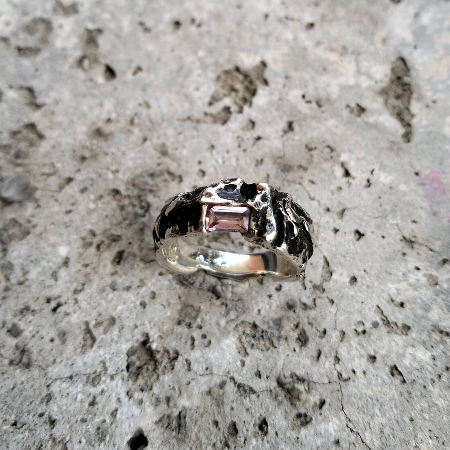 Ready to ship - sandcast pink cz ring