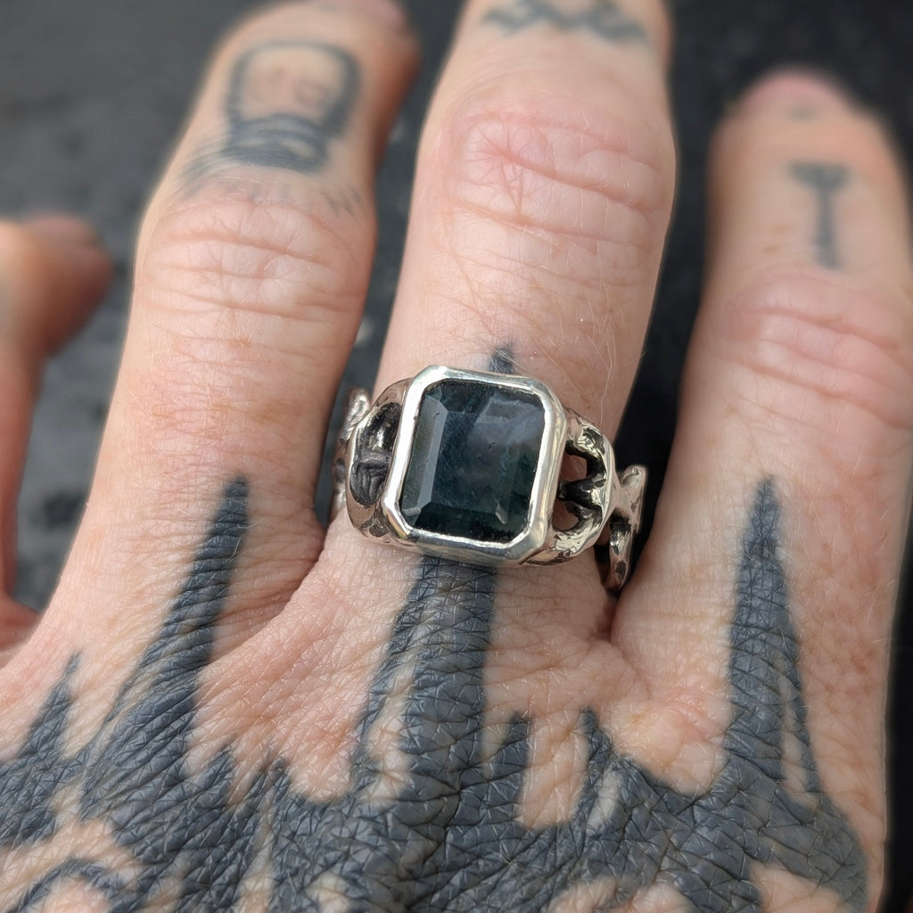 Chain ring - moss agate - ready to ship