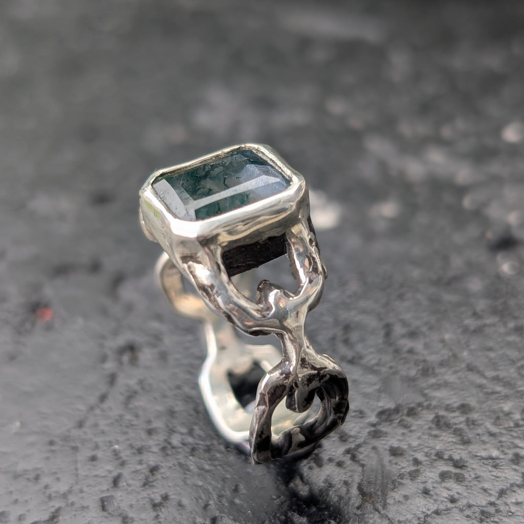 Chain ring - moss agate - ready to ship