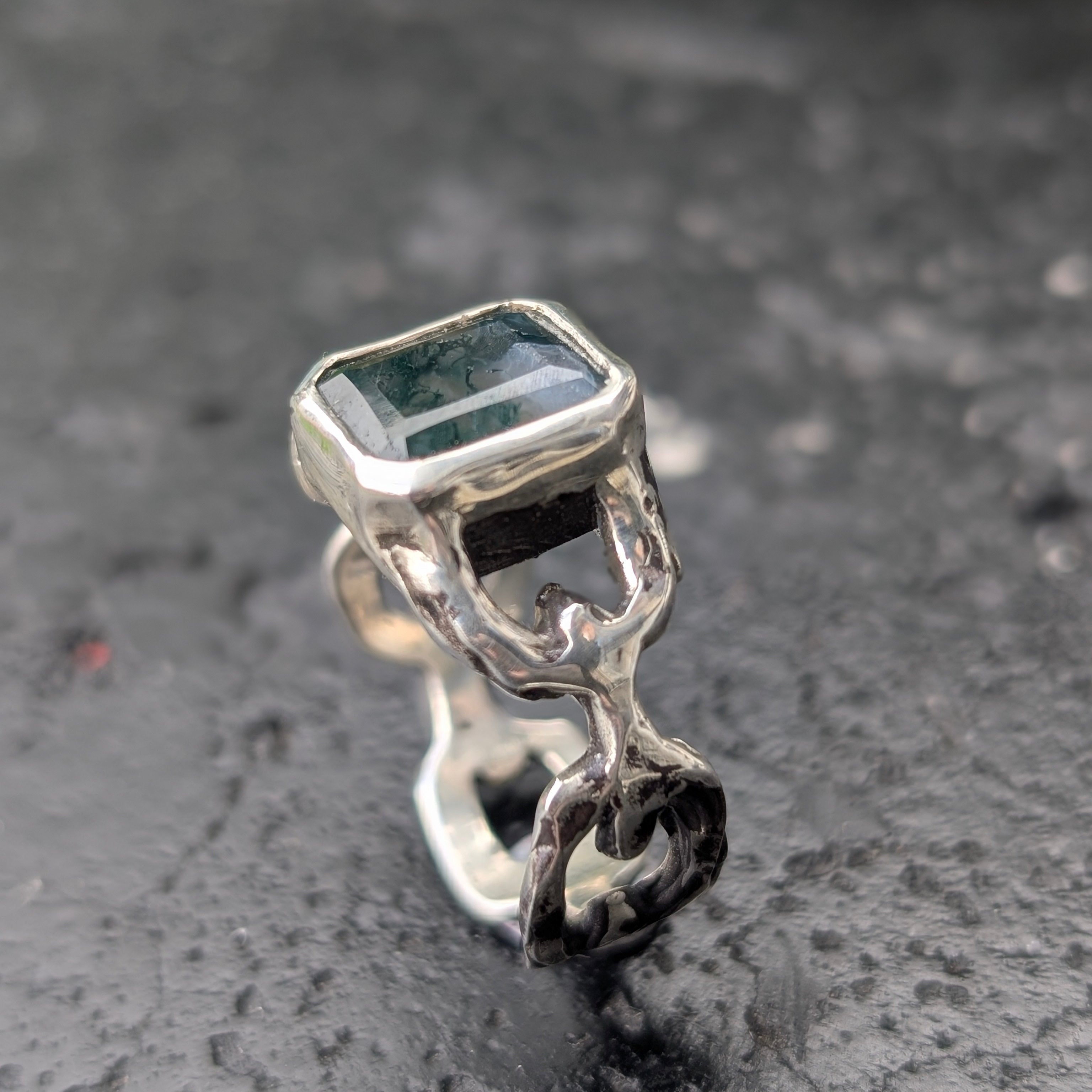 Chain ring - moss agate - ready to ship